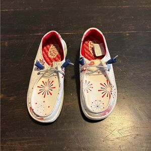 Hey Dude white loafers